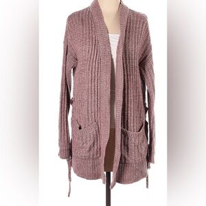 Altar'd State Ribbed Open-Front Cardigan in Dusty Mauve